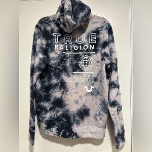 NWT True Religion Mens Sz:XL Black & White Tie Dye Full Zip Graphic Print Hoodie